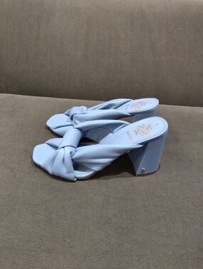 Sam & Libby Light Blue Knotted Block Heel Mules